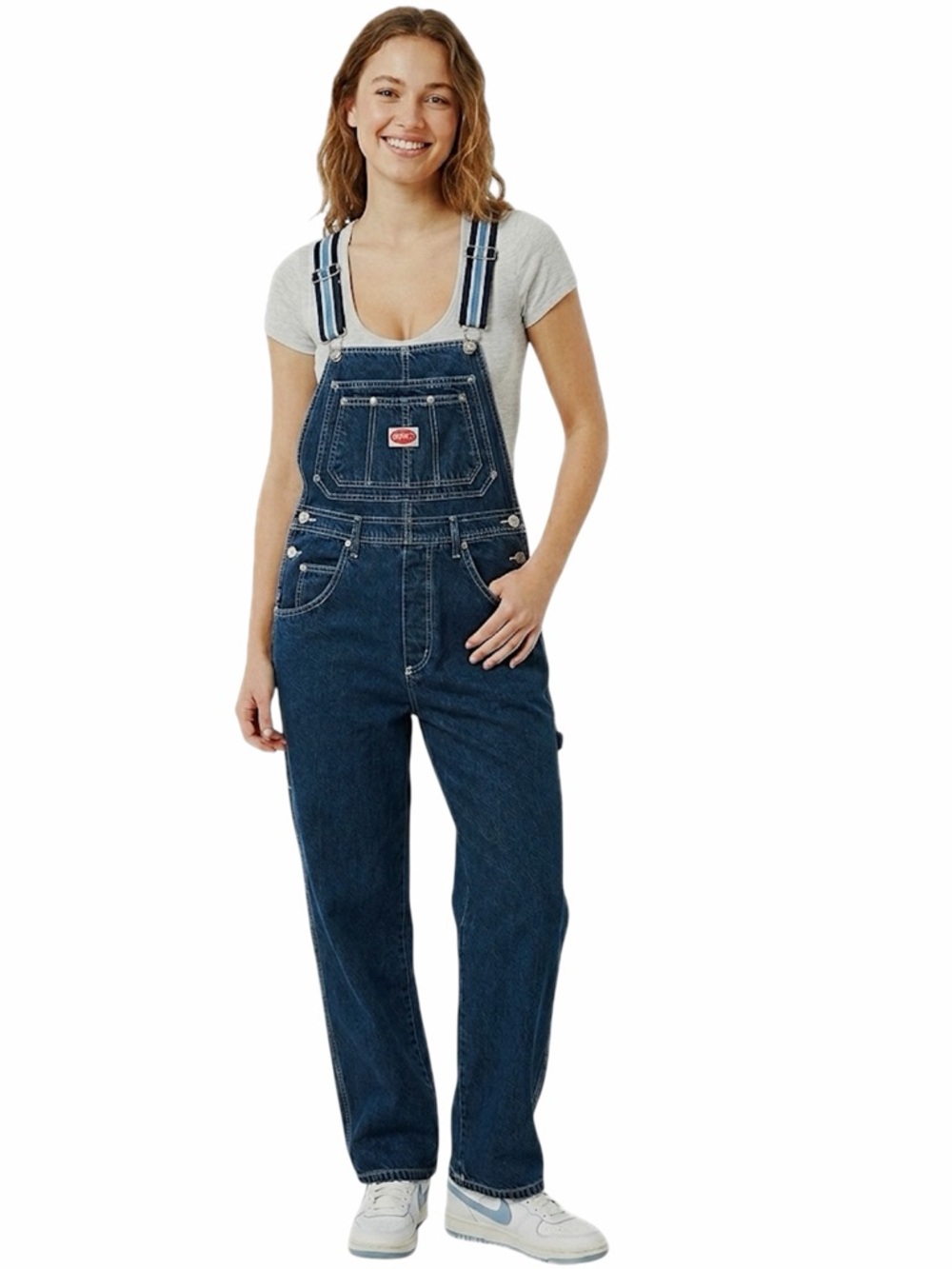 Revolt Clothing Co vintage Denim Jean Overalls Medium 90s Y2K Striped Straps - Picture 2 of 10
